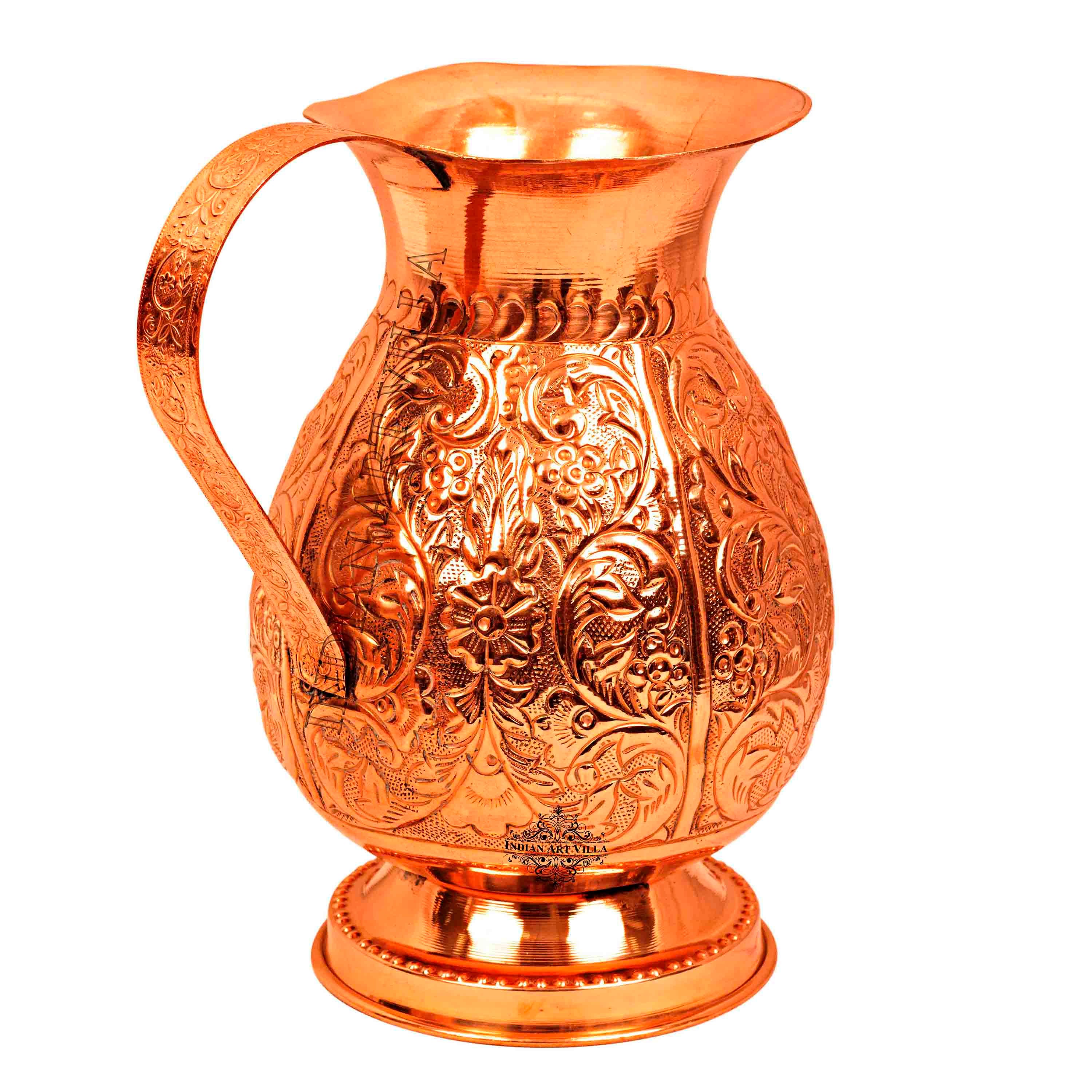 Pure copper jug with embossed leaf design –, 1500 ML